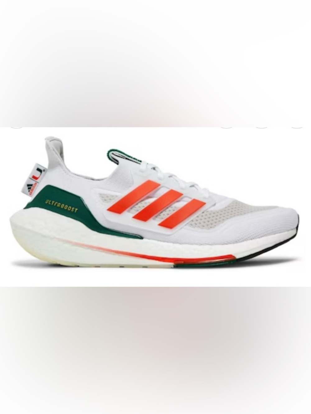 Adidas Ultraboost 21 NCAA pack University of Miami GX7966 Size 7